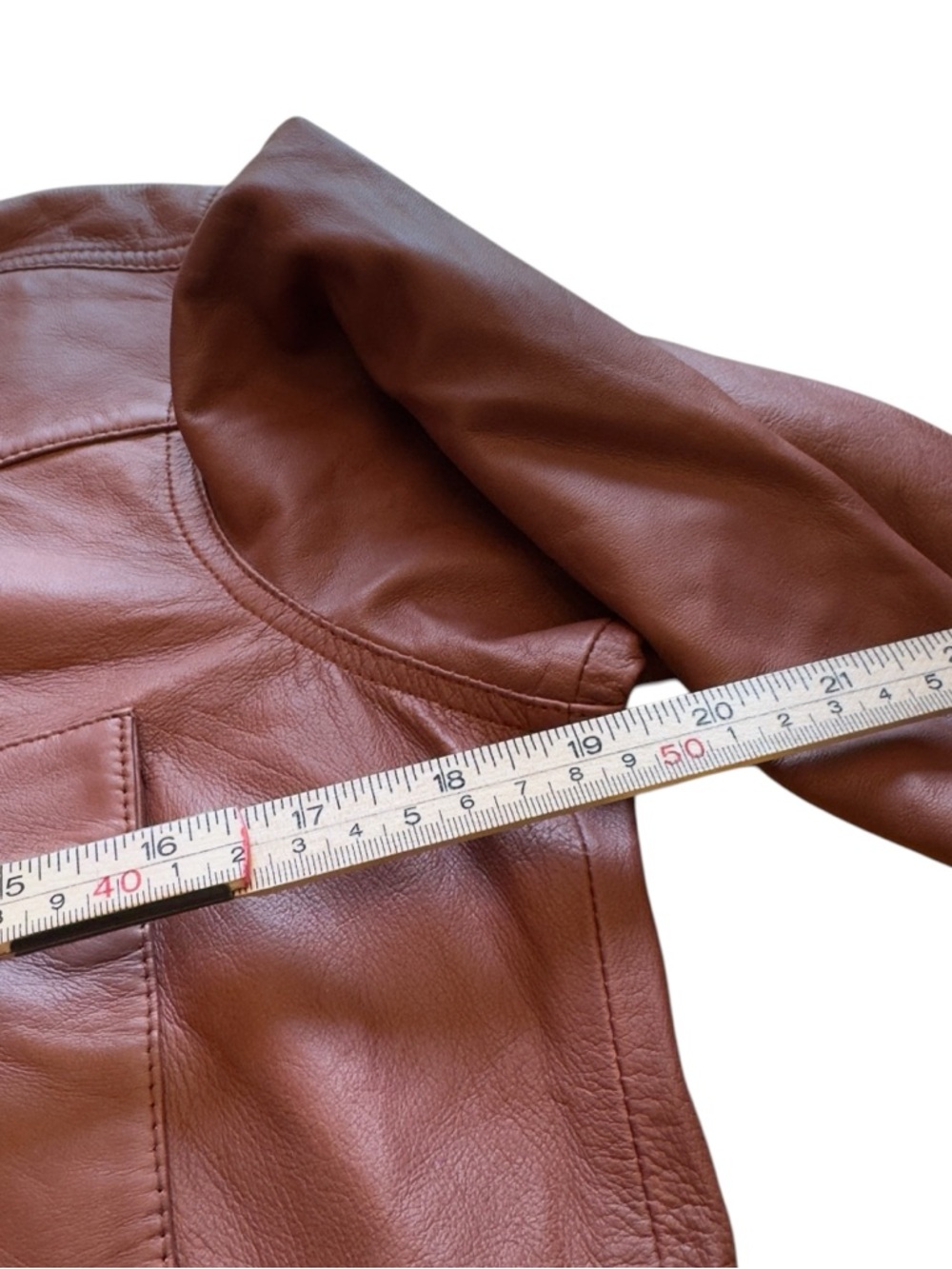 SPRWMN Brown Leather Snap Front Shirt Genuine Leather Small Quiet Luxury STAINED - Picture 16 of 16